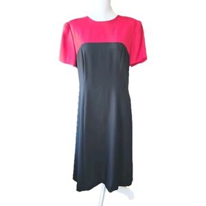 Leslie Fay Dress Womens 10 Red Black Colorblock Career Officecore Church Classic